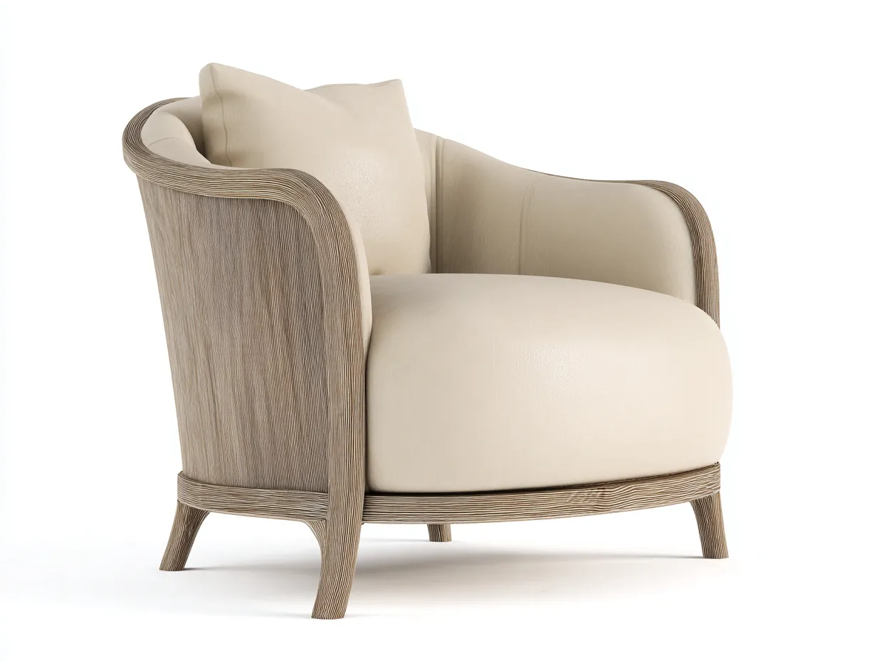 Poltrona lounge-Pelle-Legno-82x88x80 cm-Crema-Stile moderno-Denmyhome