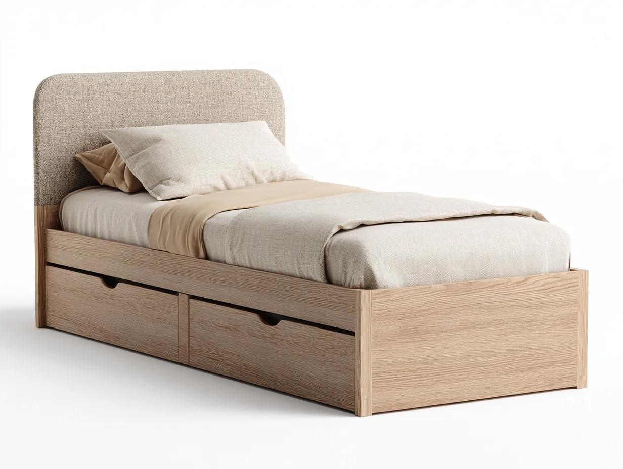 Letto singolo-legno-tessuto-200x100x98 cm-Beige-design moderno-Denmyhome