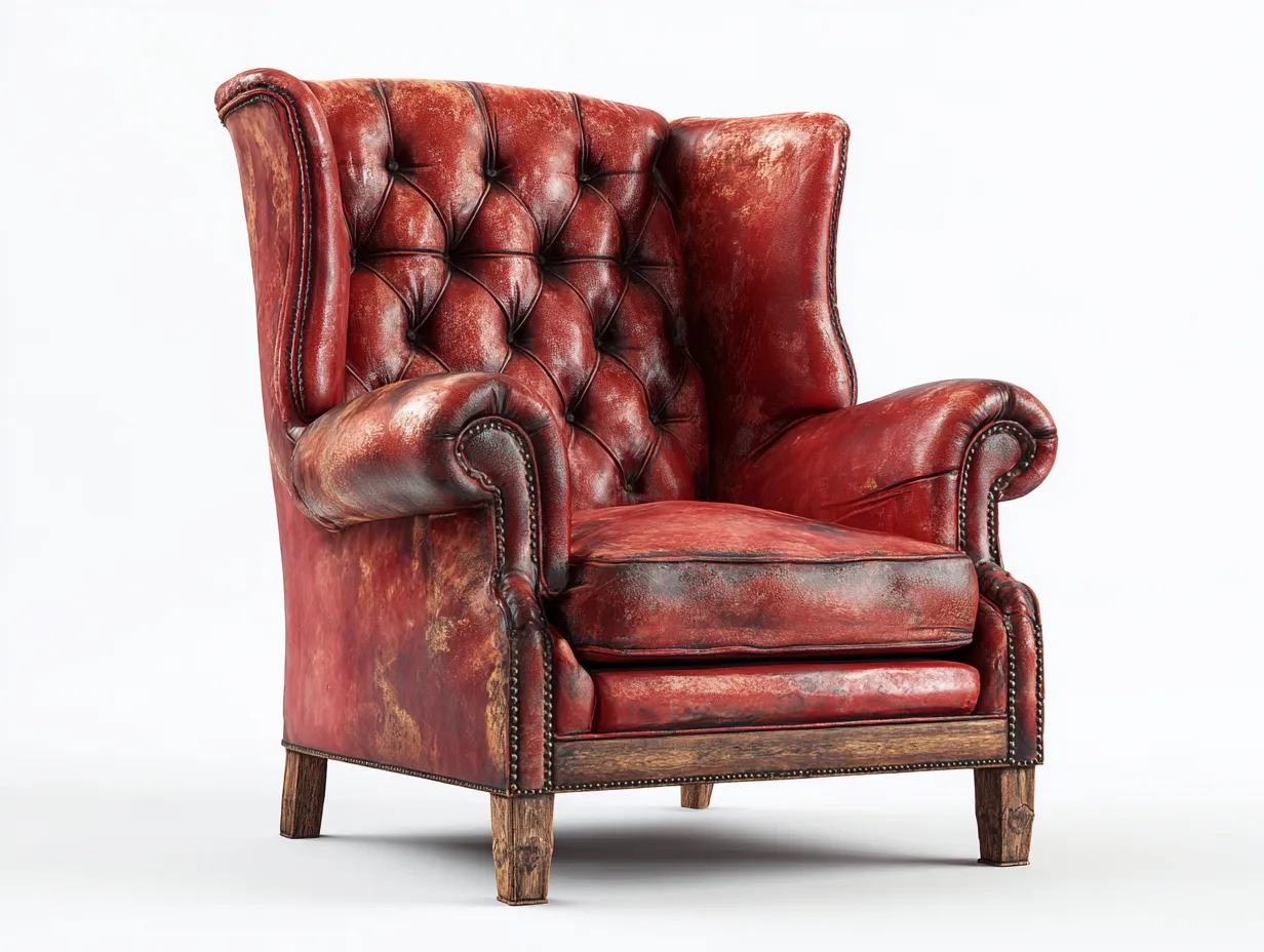 Poltrona a orecchioni-Pelle-Legno-96x101x119 cm-Rosso mattone-Stile classico-Denmyhome