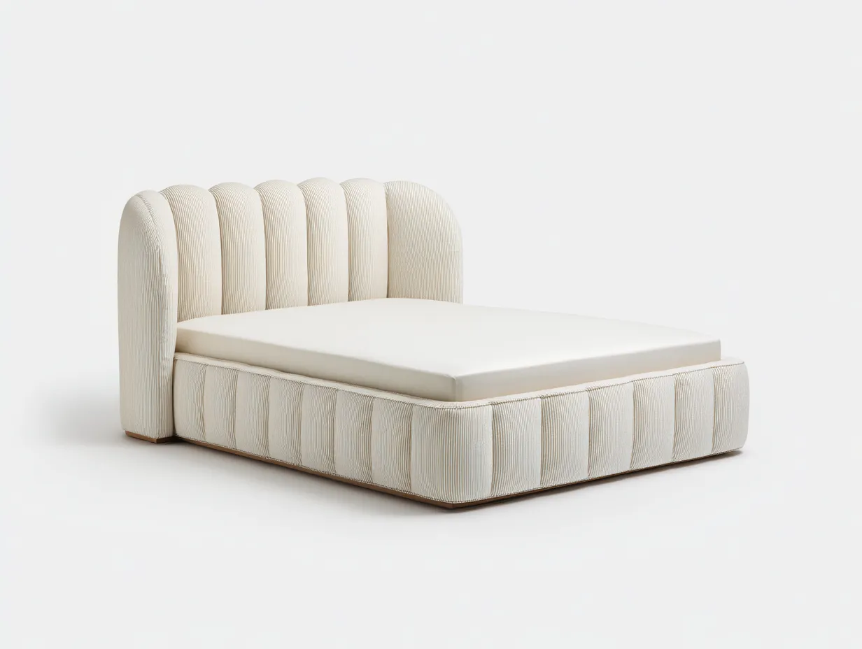Letto matrimoniale - Tessuto-Legno - 220x175x118 cm - Bianco crema - Design contemporaneo morbido-Denmyhome