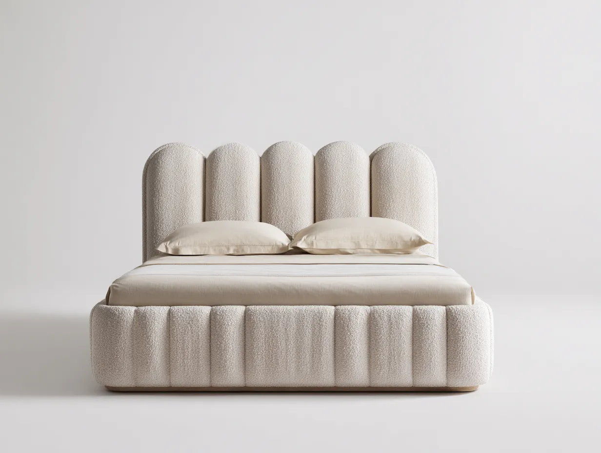 Letto matrimoniale - Tessuto-Legno - 220x175x120 cm - Bianco crema - Design contemporaneo morbido-Denmyhome