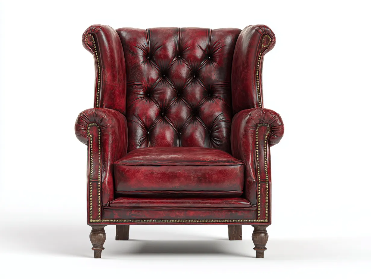 Poltrona a orecchioni-Pelle-Legno-94x99x117 cm-Rosso scuro-Stile classico-Denmyhome