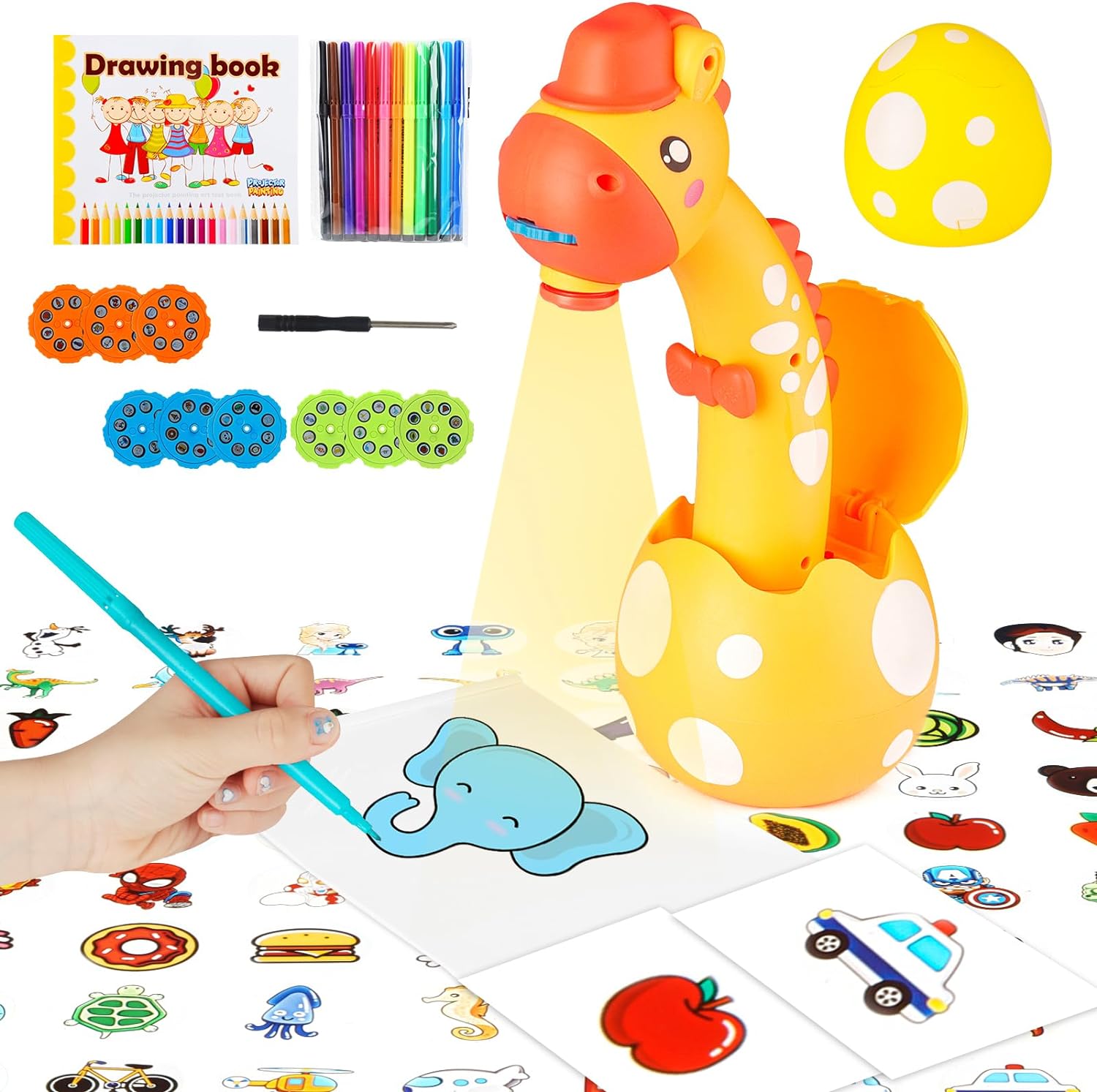  Drawing Projector for Kids, Tracing and Drawing Projector Toy with Light, Children Smart Projector Sketcher, Kids Art Projector with 72 Stencils for Boy Girl 3-8 Years Old (Yellow)
