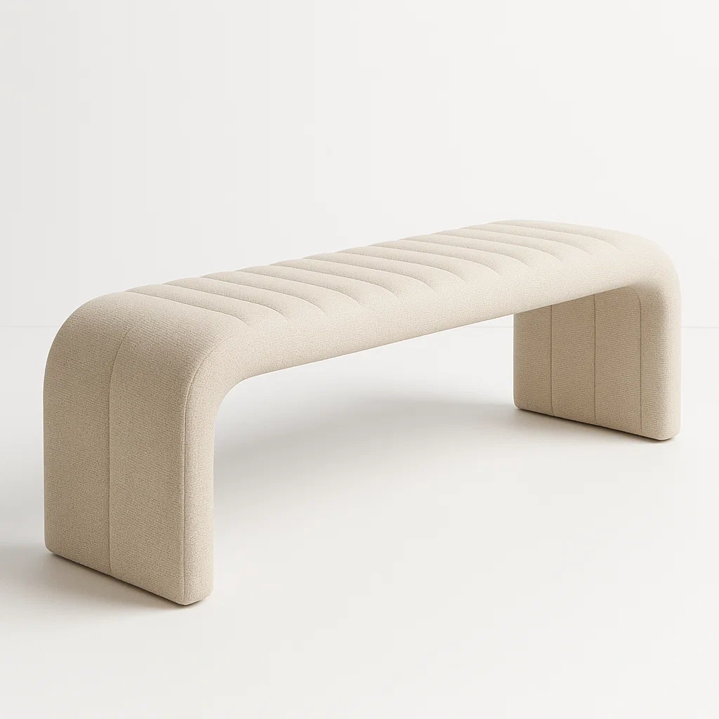 Panca da letto imbottita in tessuto beige - BELLOINTERIOR