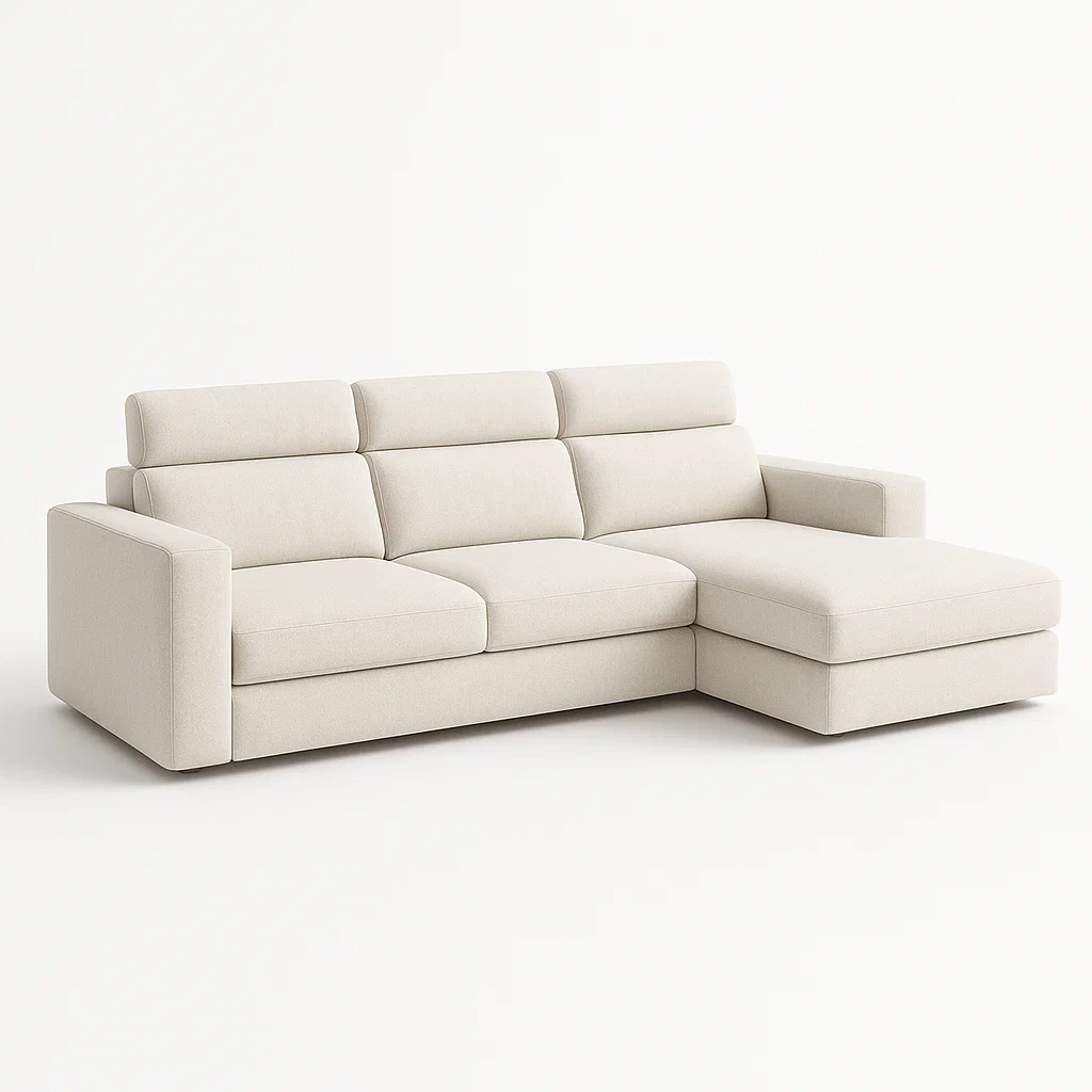 Divano angolare in tessuto poliestere crema - BELLOINTERIOR