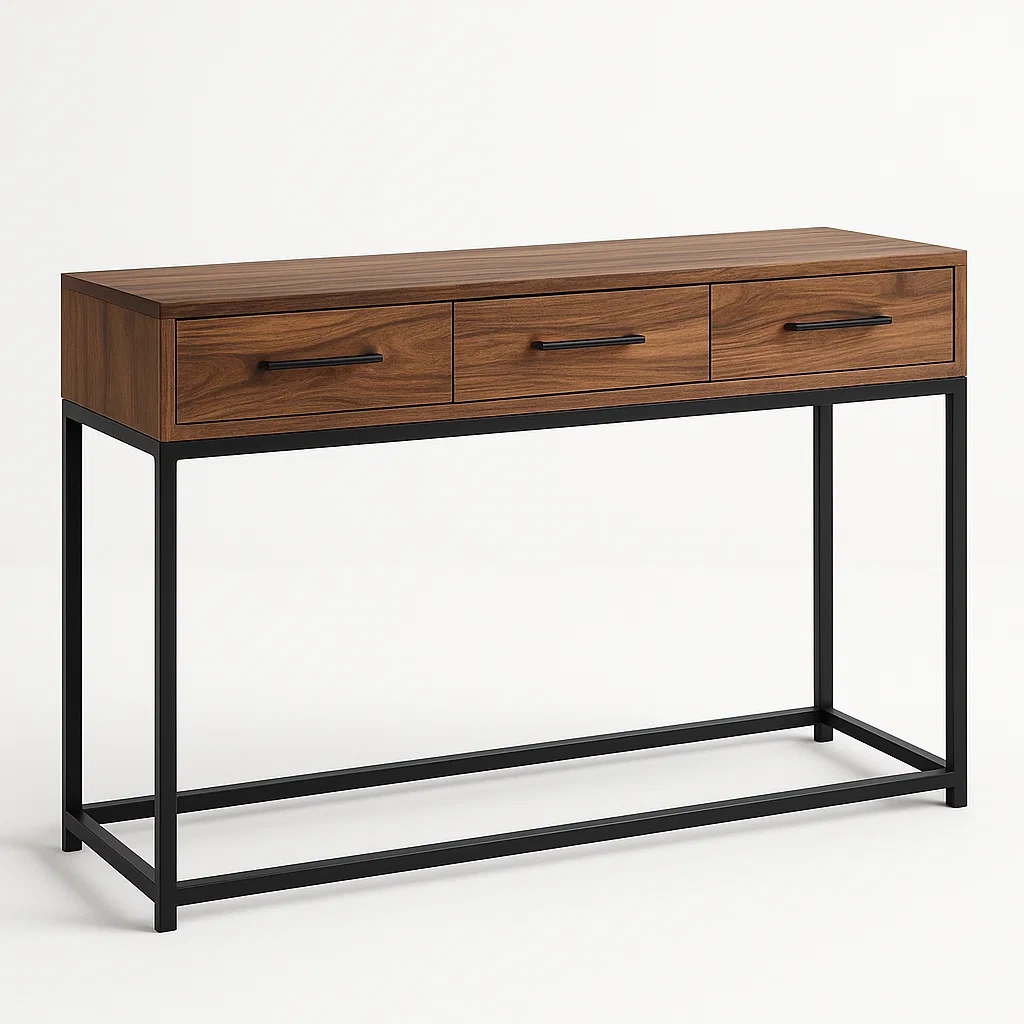 Consolle in legno e metallo con tre cassetti 120x35x80 cm - BELLOINTERIOR