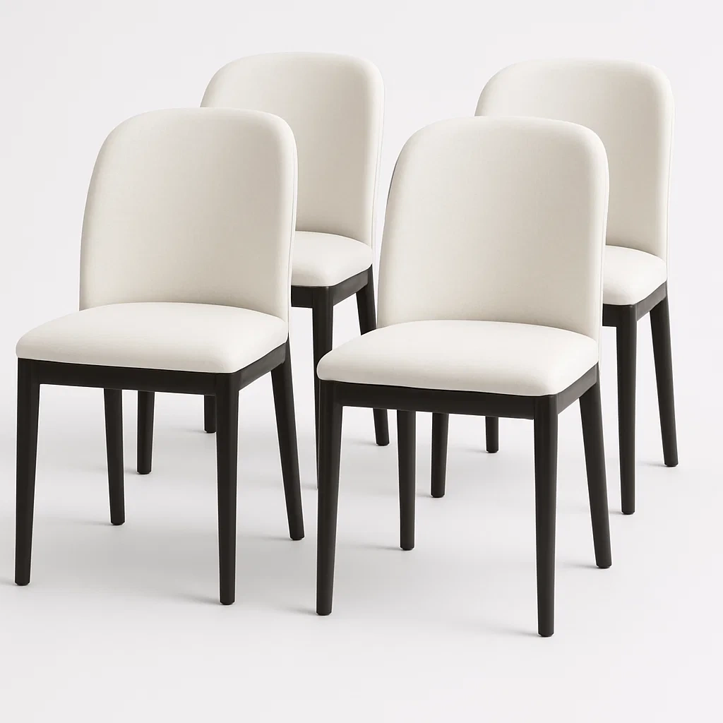Set di sedia in tessuto poliestere bianco con struttura in legno nero set di 4 pezzi - BELLOINTERIOR
