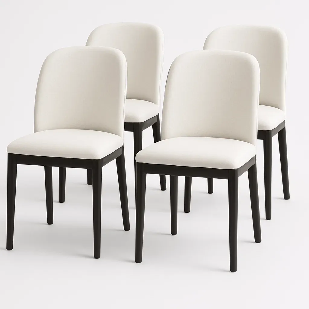 Set di sedia in tessuto poliestere bianco con struttura in legno nero set di 4 pezzi - BELLOINTERIOR