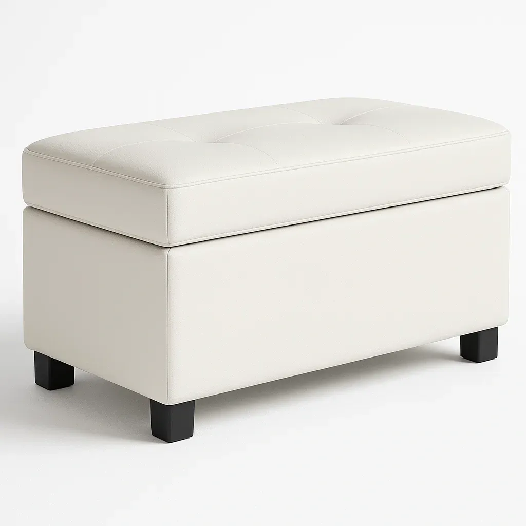 Panca da letto contenitore in similpelle crema con struttura in compensato - BELLOINTERIOR