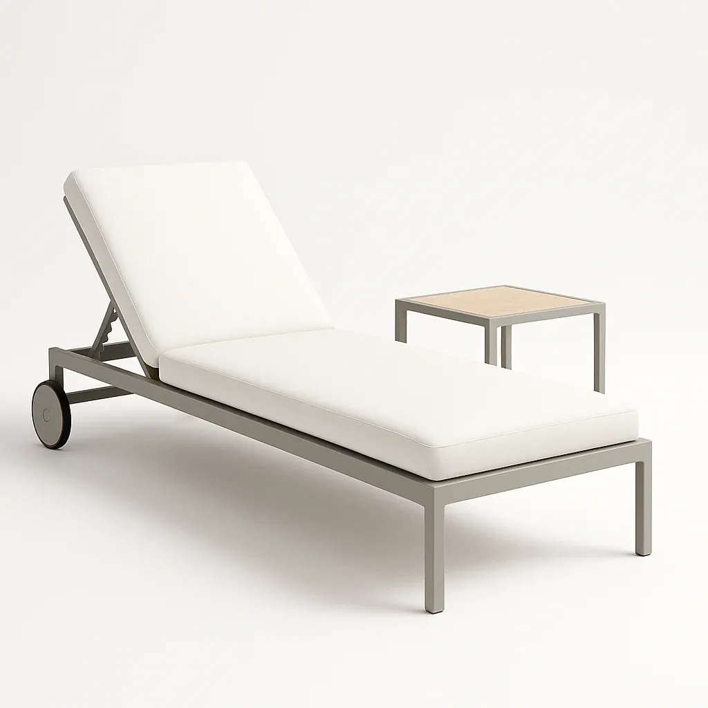 Sdraio in metallo e tessuto bianco con tavolino - BELLOINTERIOR