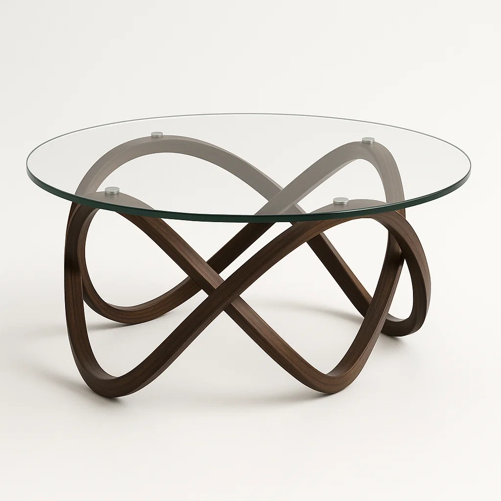 Tavolino da caffè in vetro e legno noce - BELLOINTERIOR