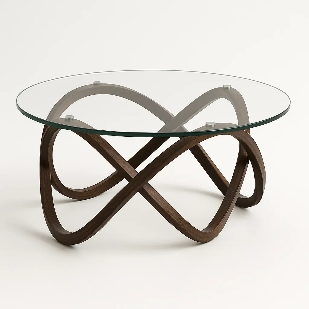 Tavolino da caffè in vetro e legno noce - BELLOINTERIOR