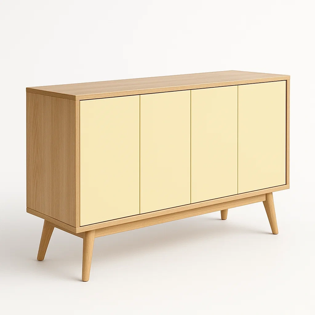 Credenza in legno con 4 ante giallo/legno chiaro - BELLOINTERIOR
