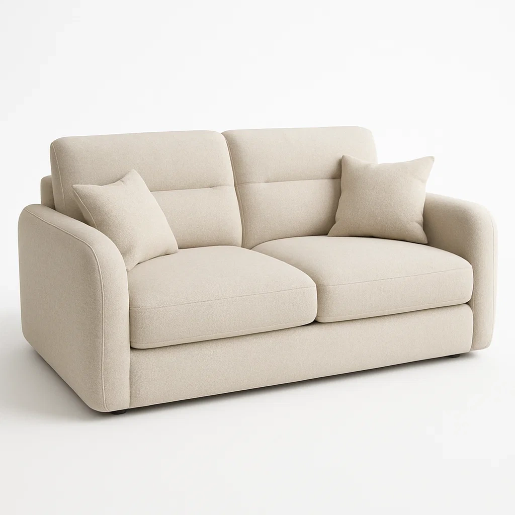 Divano lineare in tessuto beige con cuscini - BELLOINTERIOR