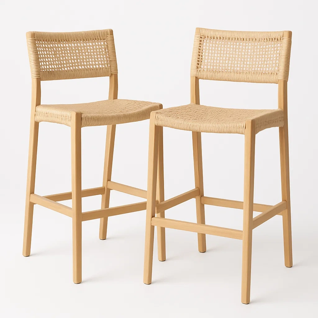 Sgabello alto in legno di faggio con seduta in rattan set di 2 pezzi - BELLOINTERIOR