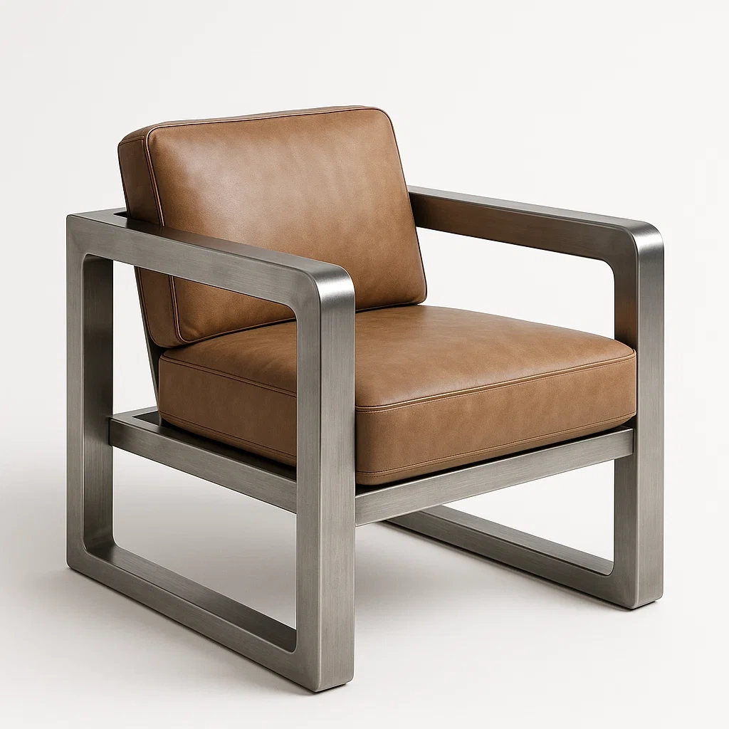 Poltrona in acciaio inox e pelle sintetica marrone 75x70x75 cm - BELLOINTERIOR