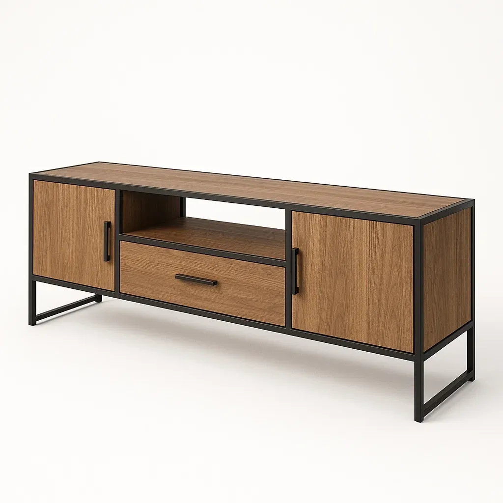 Mobile TV in legno e metallo con 2 ante e 1 cassetto 150x40x50 cm - BELLOINTERIOR