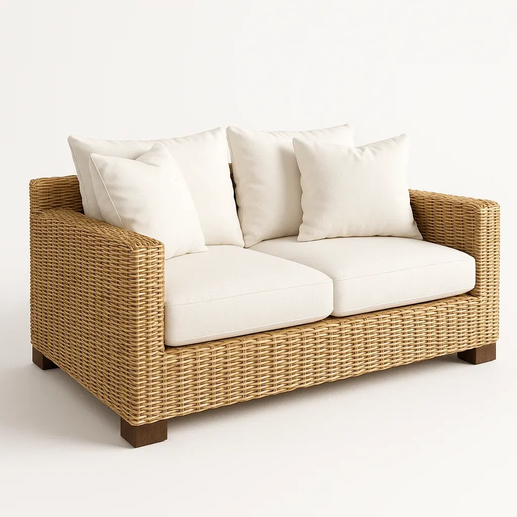 Divano da giardino in rattan sintetico con cuscini in poliestere crema - BELLOINTERIOR