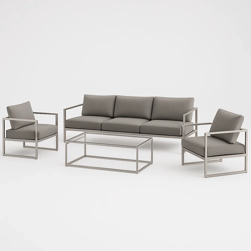 Set di divano da giardino 4 pezzi in alluminio con cuscini in poliestere grigio - BELLOINTERIOR