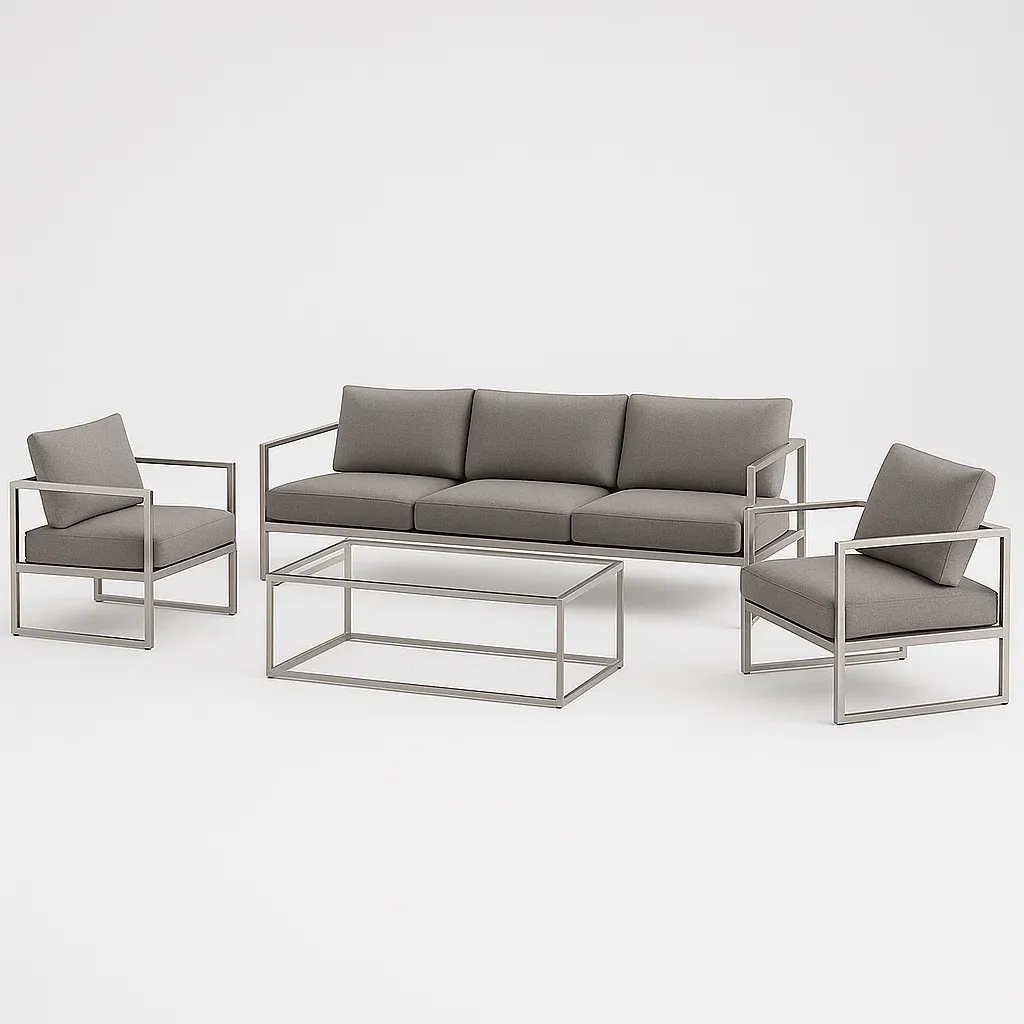 Set di divano da giardino 4 pezzi in alluminio con cuscini in poliestere grigio - BELLOINTERIOR