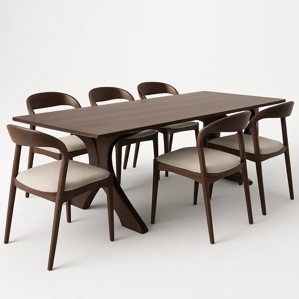 Set tavolo e sedia da interno 7 pezzi in legno con 6 sedie imbottite - BELLOINTERIOR