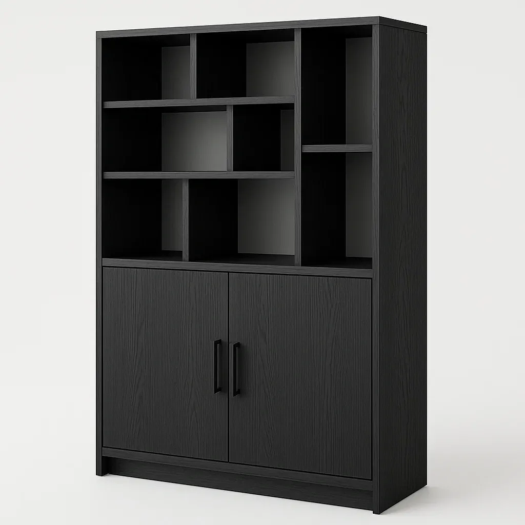 Libreria a due ante in legno nero 180x120x35 cm - BELLOINTERIOR