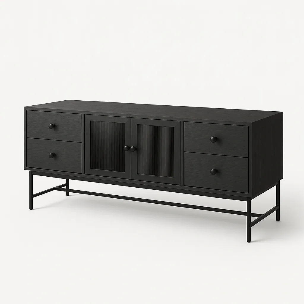 Mobile TV in legno MDF e metallo nero con cassetti e ante 180x45x75 cm - BELLOINTERIOR