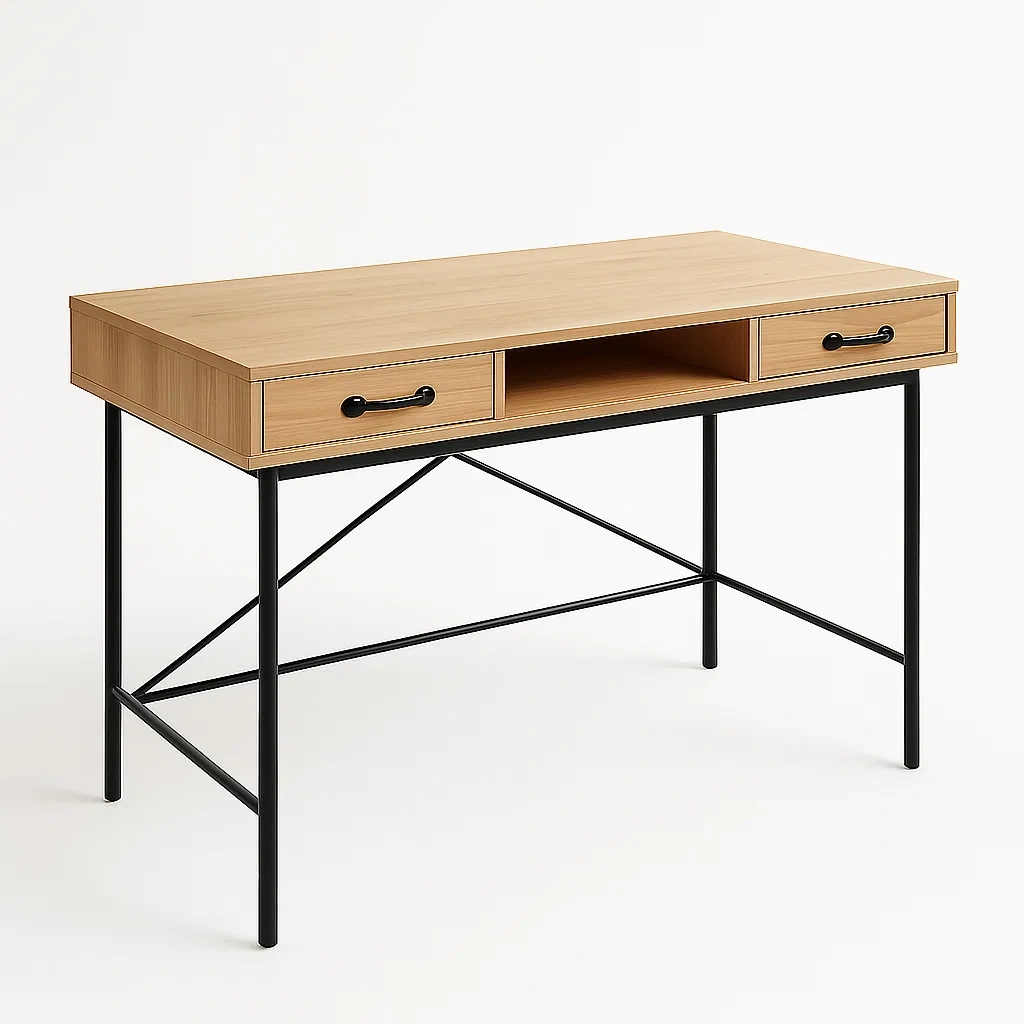 Scrivania da ufficio in legno e metallo con due cassetti colore naturale - BELLOINTERIOR