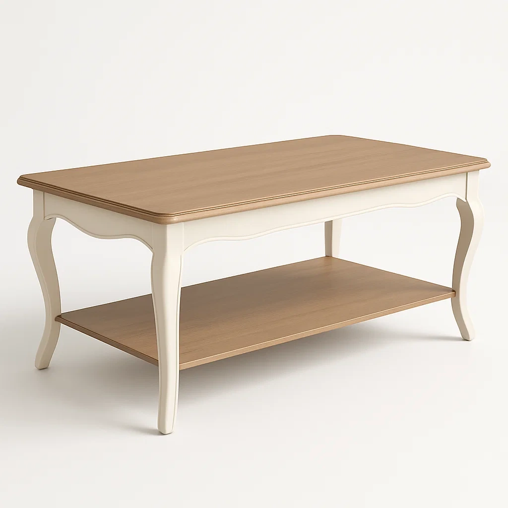 Tavolino da caffè rettangolare in legno MDF e pino bianco/naturale con ripiano 110 cm - BELLOINTERIOR