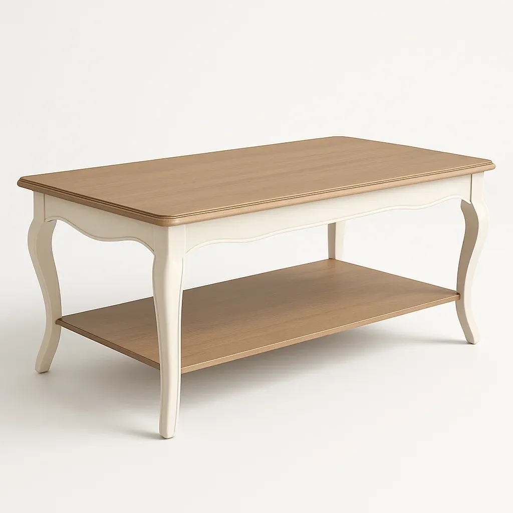 Tavolino da caffè rettangolare in legno MDF e pino bianco/naturale con ripiano 110 cm - BELLOINTERIOR