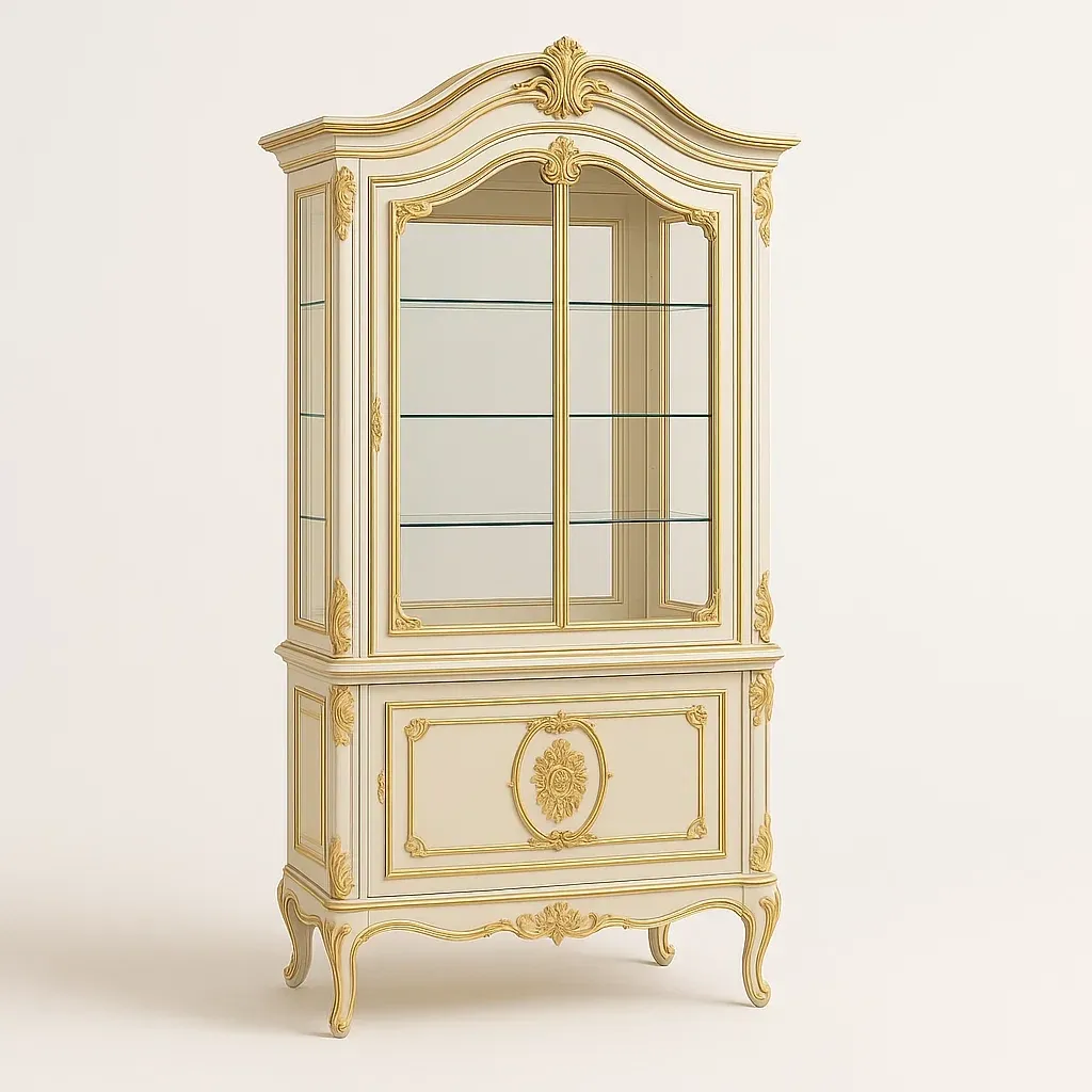 Vetrina in legno e vetro avorio con dettagli dorati - BELLOINTERIOR