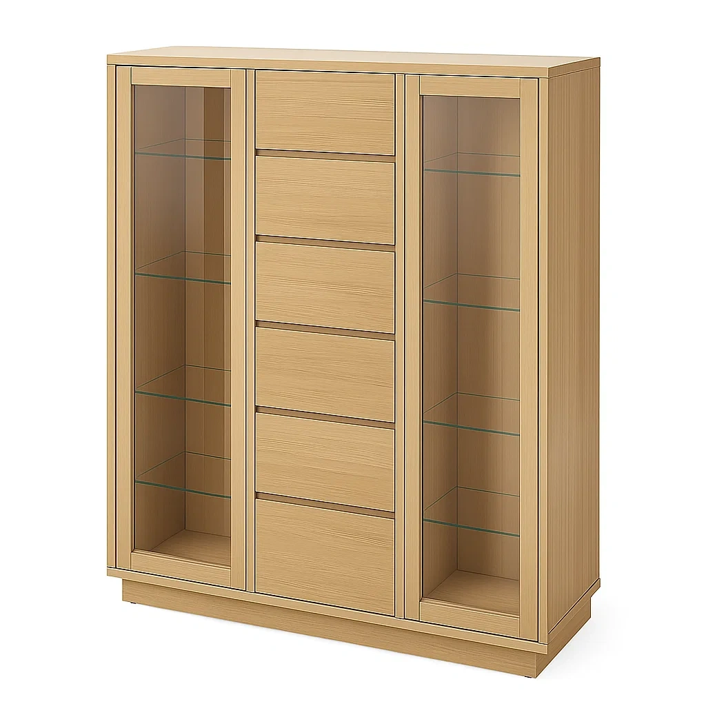 Vetrina in legno con vetrine laterali e cassetti centrali - BELLOINTERIOR