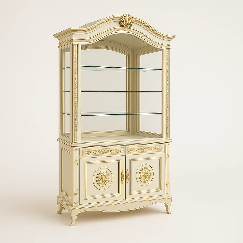 Vetrina in legno e vetro temperato colore crema - BELLOINTERIOR