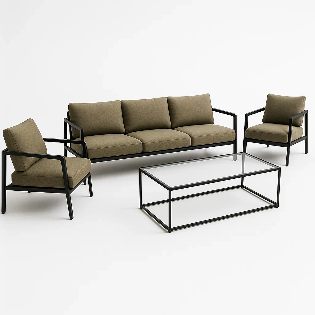 Set di divano da giardino 4 pezzi in vetro temperato nero/marrone con divano poltrone e tavolino - BELLOINTERIOR