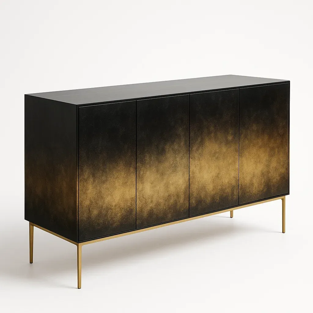 Credenza in legno con gambe in metallo nero e oro - BELLOINTERIOR