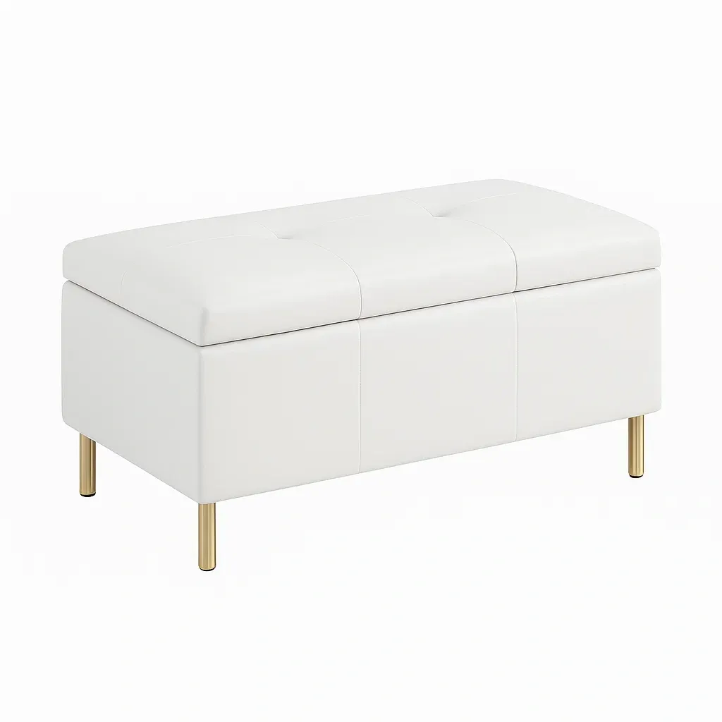 Panca da letto in pelle sintetica bianca con gambe in metallo dorato - BELLOINTERIOR