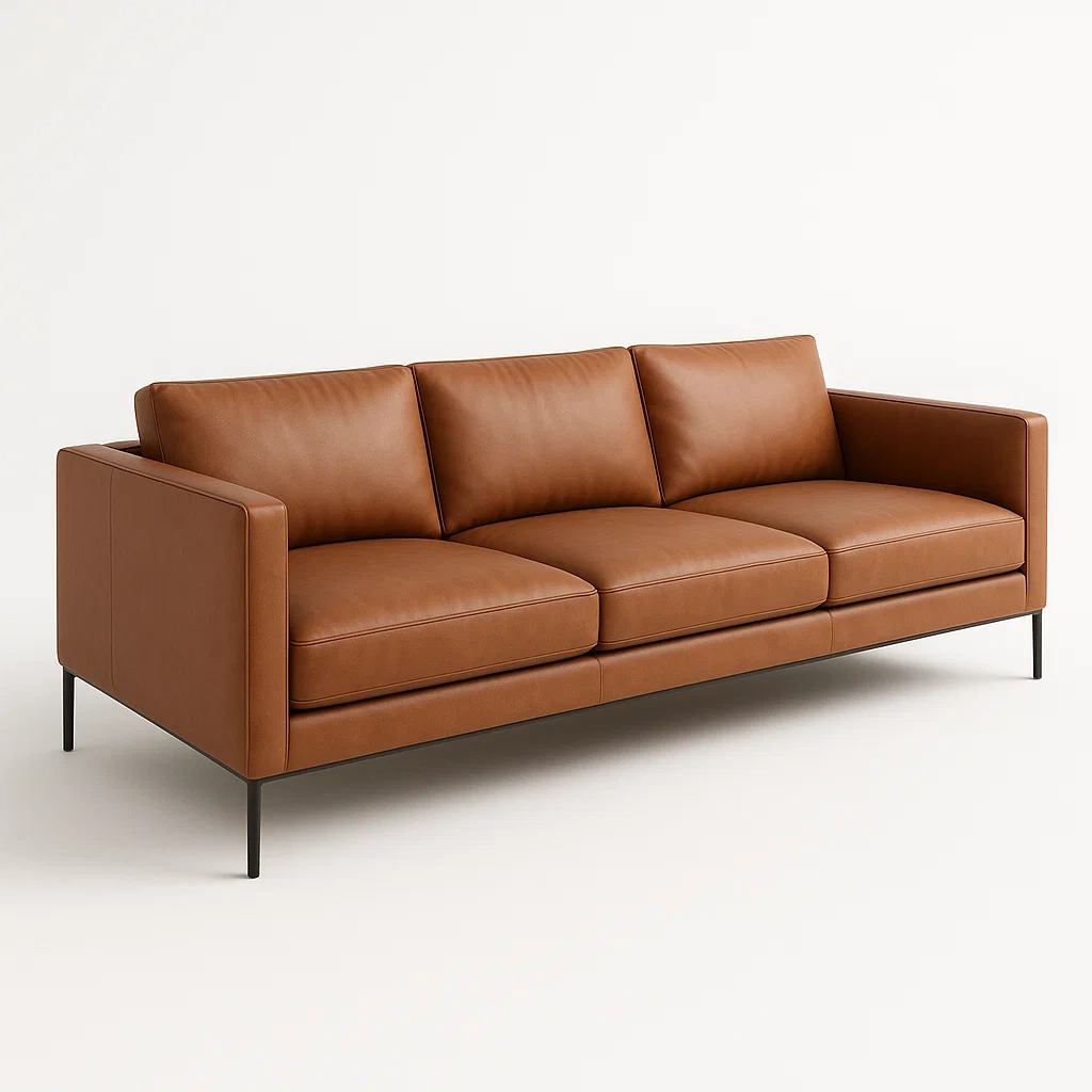 Divano lineare in pelle marrone con struttura in metallo 3 posti - BELLOINTERIOR