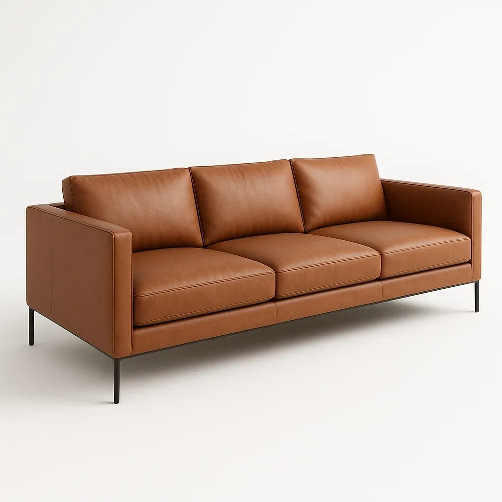 Divano lineare in pelle marrone con struttura in metallo 3 posti - BELLOINTERIOR