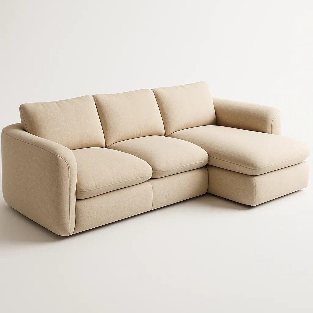 Divano angolare con chaise longue in tessuto beige - BELLOINTERIOR