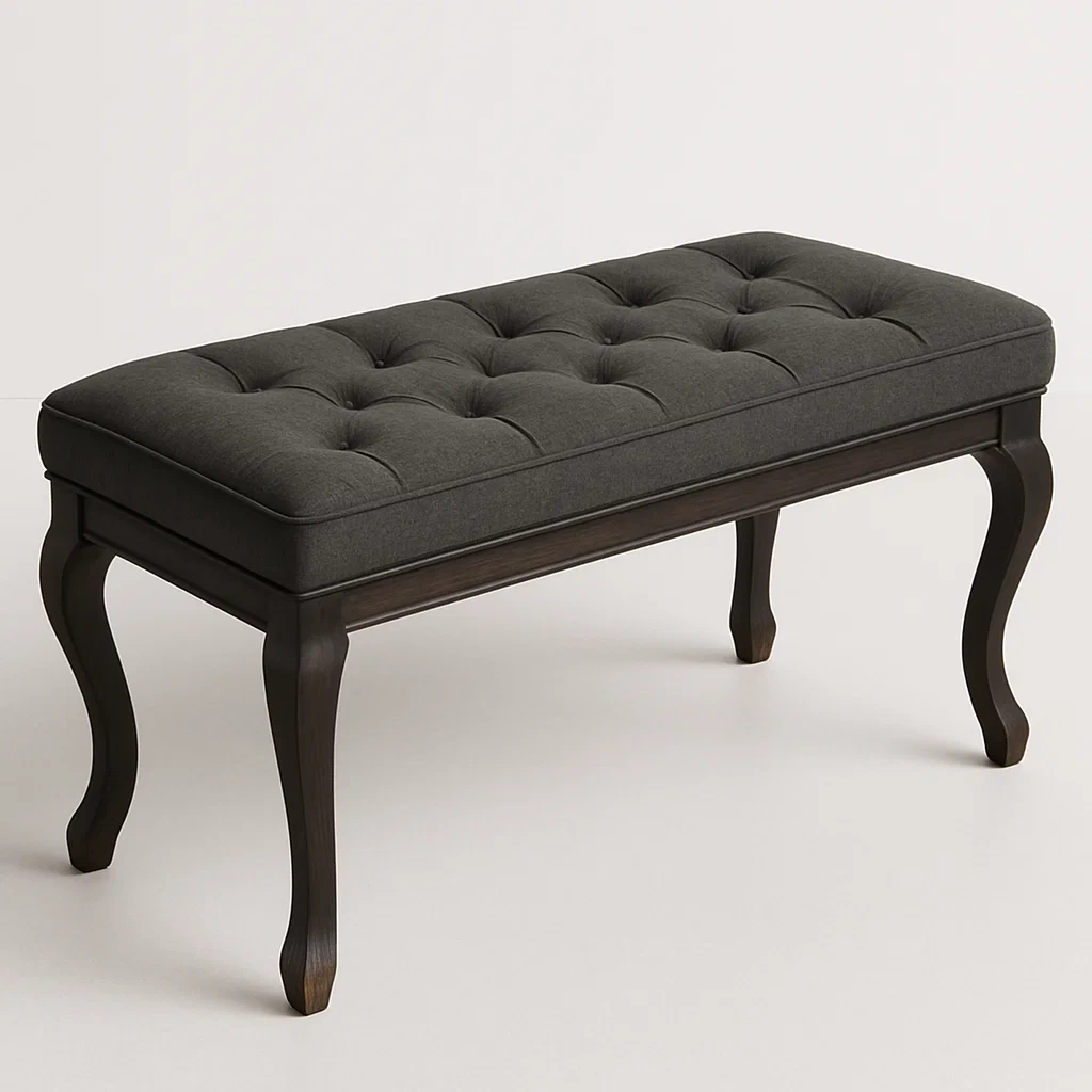 Panca in tessuto antracite con gambe in legno massello - BELLOINTERIOR