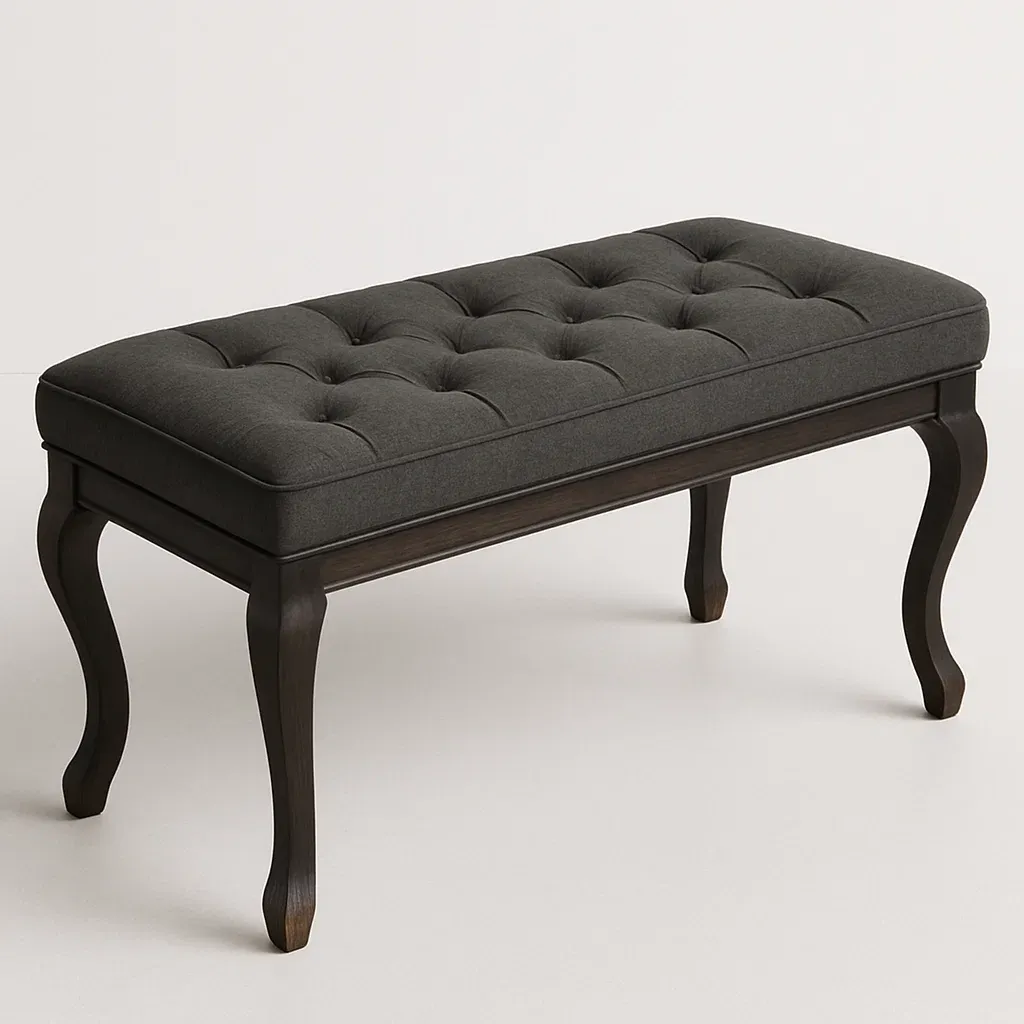 Panca in tessuto antracite con gambe in legno massello - BELLOINTERIOR