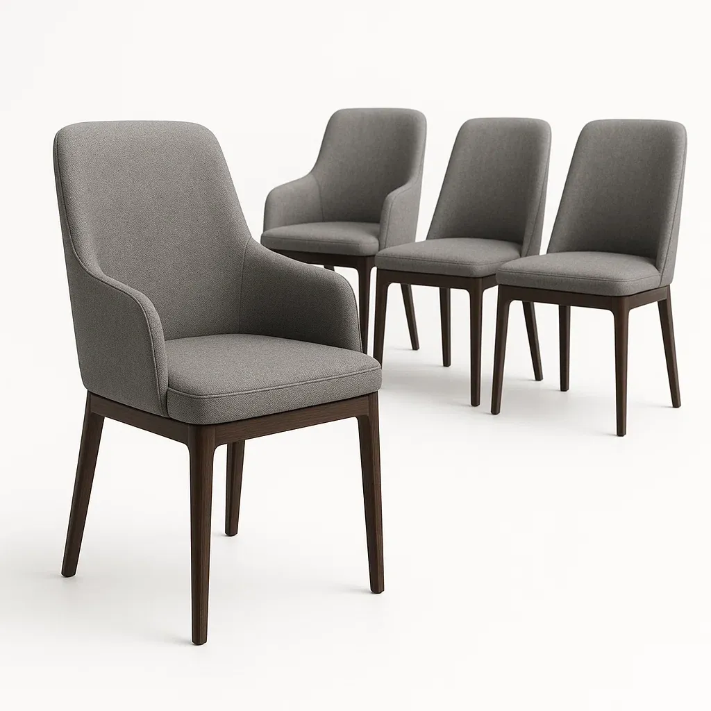 Set di sedia da pranzo in tessuto grigio con gambe in legno set di 4 pezzi - BELLOINTERIOR