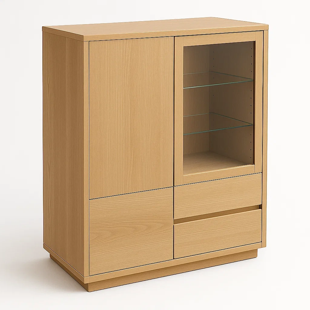 Vetrina in legno con anta in vetro temperato e cassetti - BELLOINTERIOR