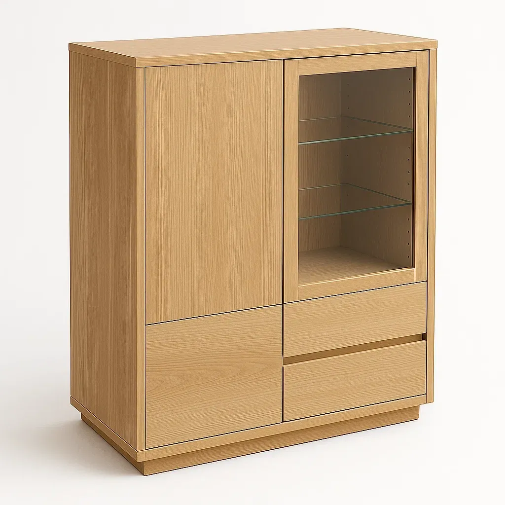 Vetrina in legno con anta in vetro temperato e cassetti - BELLOINTERIOR