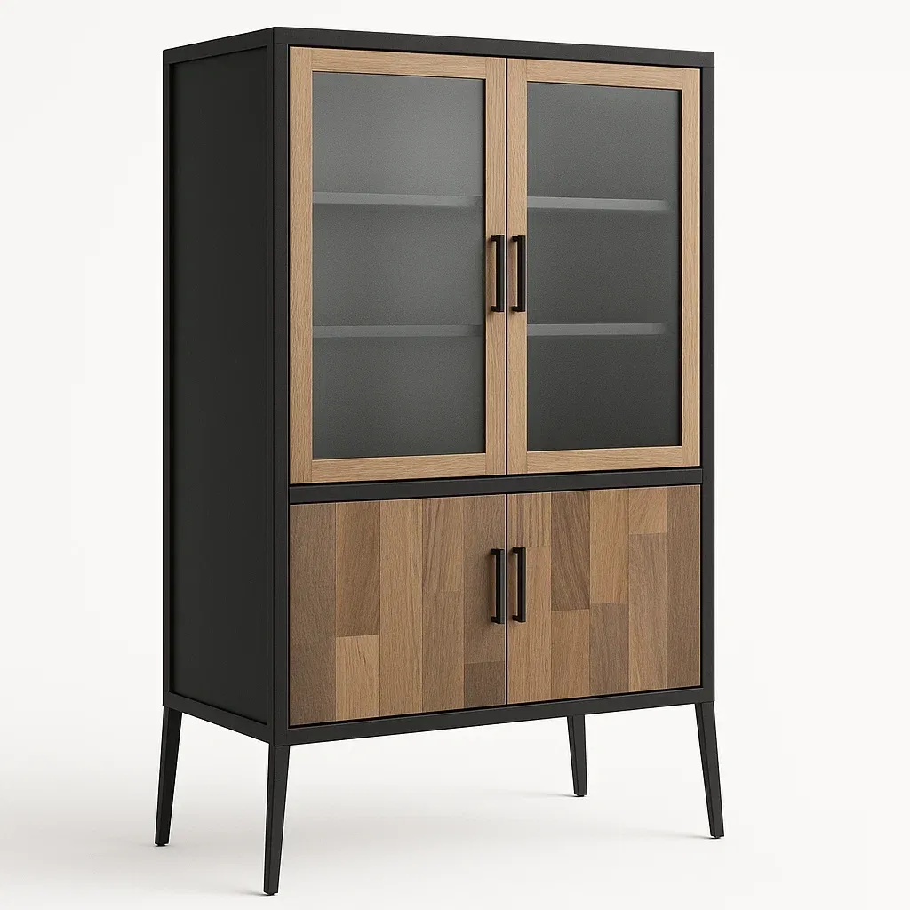 Vetrina in metallo e legno con ante in vetro fumè - BELLOINTERIOR