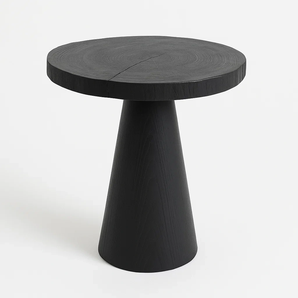 Tavolino laterale rotondo in legno nero massiccio - BELLOINTERIOR