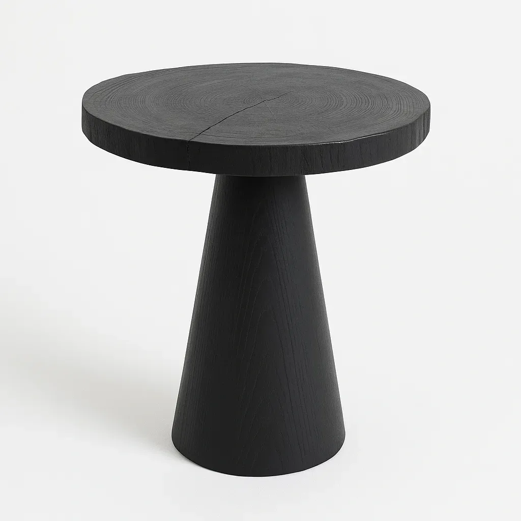 Tavolino laterale rotondo in legno nero massiccio - BELLOINTERIOR