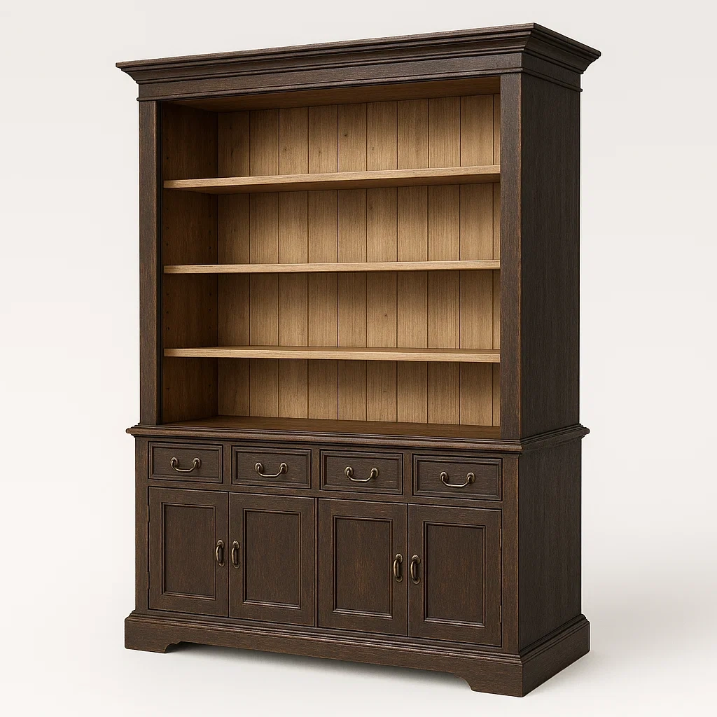 Libreria in legno marrone con ripiani e cassetti - BELLOINTERIOR