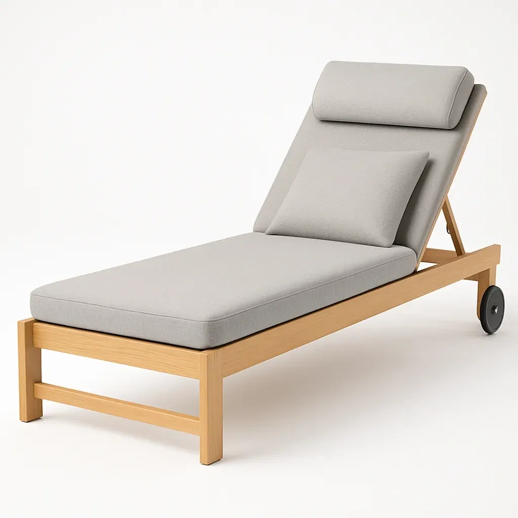 Sdraio in teak con cuscini grigi - BELLOINTERIOR