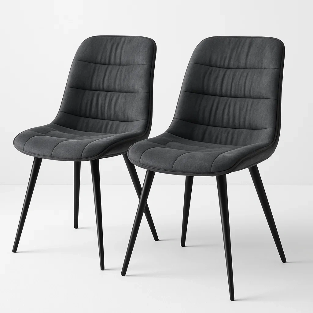 Set di sedia in tessuto poliestere e metallo nero grigio set di 2 pezzi - BELLOINTERIOR